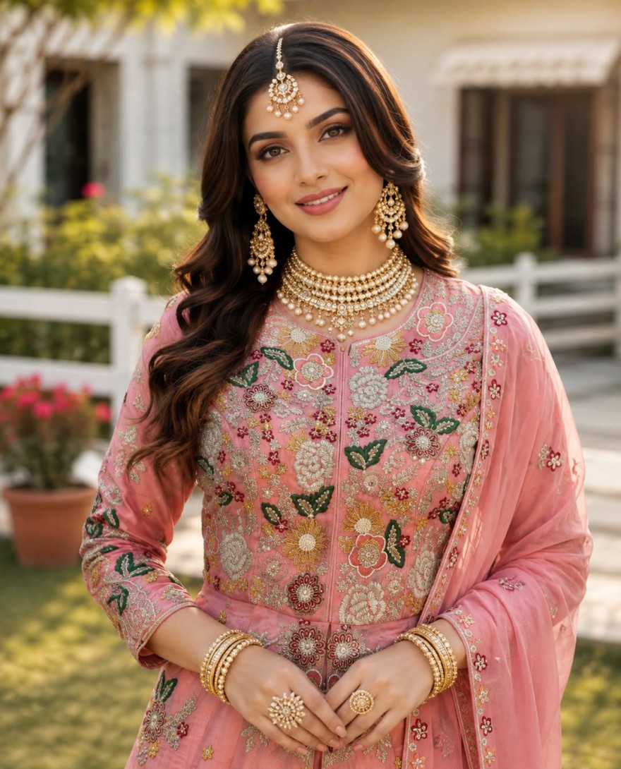 PINK - Pink Faux Crepe Embroidered Work Palazzo Salwar Suit